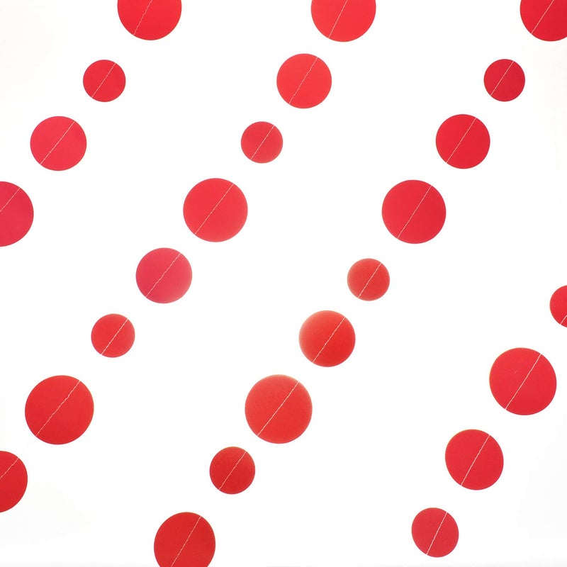 Weven Red Paper Garland Circle Dot Party Banner Wall Streamers Backdrop Ceiling Hanging Decorations, 20 Feet in Total - Image 2